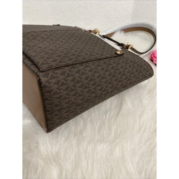 MICHAEL KORS JET SET TRAVEL MD DOUBLE POCKET TOTE SHOULDER BAG MK BROWN MOCHA